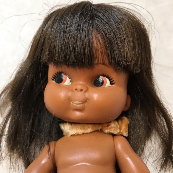 Vintage Japanese Shiba rubber kawaii native doll with hula skirt - Picture 2 of 8